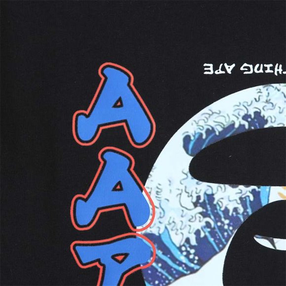 AAPE Monkey Head Wave Print Logo T-Shirt - Black Short Sleeve - Picture 10 of 13